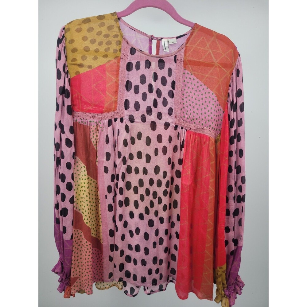 Blank Patchwork Blouse Sz XL Boho Hippie